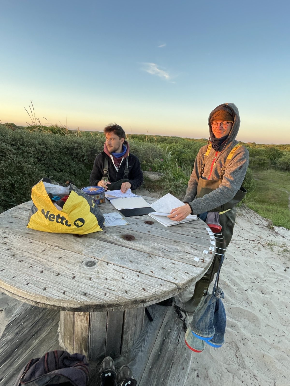 Part one of today's ringing team: Seán and Simon enjoying the sun